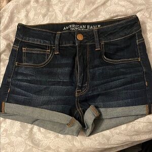 American Eagle Outfitters Blue Jean Shorts Cuffed Mid-Rise